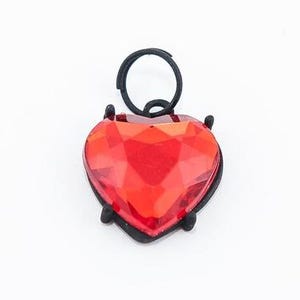 Heart Charm, Red Rhinestone Heart in Matte Black Frame, 18mm, 9mm Split Ring Bail, Jewelry Making Supply (1 Count)