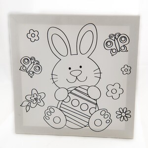 Canvaskunst Pasen kleuren, gedrukt ontwerp konijntje met ei, 7-7/8 x 7-7/8 x 13/16 inch, canvas op mdf-bord, verf je eigen ambacht, 1 count