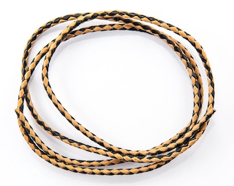 Leather Bolo Cord, Black & Tan, 3.5-4mm Round, 35 inches, *LIMITED INVENTORY*