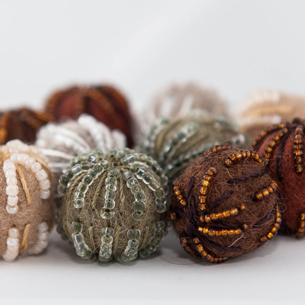 Undrilled Beaded Ball Components in Classic Earthtone Colors: Dark Brown, Light Brown, Natural, Sage, and Grey, 10ct