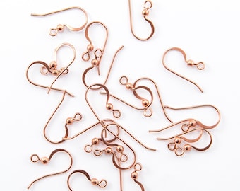 Copper Fishhook Ear Wires: 20 Gauge, 17mm Earring Hooks, Copper Plated Open Loop Earwires, Jewelry Making Supplies (10 Pairs)