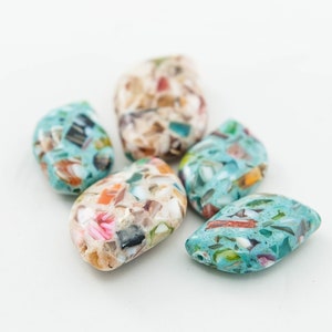 Mother of Pearl Shell Beads, Multicolored, Assembled with Resin, 29x19mm Curved, 5 Count
