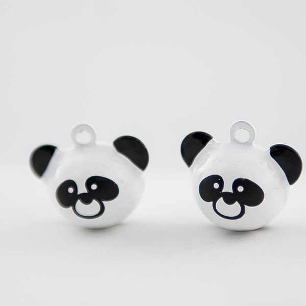 Clochette tête de panda mignonne avec battant, métal, 20x15mm, 2 pièces