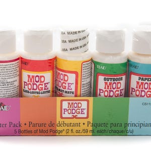 Mod Podge Pack, All in One Glue Sealers, Variety of Finishes, Matte / Acid Free Matte / Gloss / Outdoor / Sparkle, Pack of 5 2-ounce Bottles