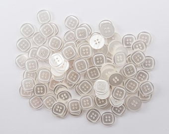 Pearlescent Off-White Acrylic Buttons: Square Inlay, 18mm (100 Count) *LIMITED INVENTORY*