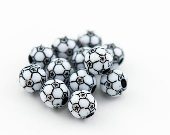Soccer Ball Beads: 11mm Round, Acrylic, Sports Jewelry Making Supplies, Team Spirit Beads, DIY Soccer Jewelry (12 Count)