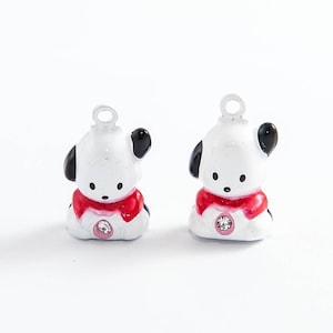 Dog Bell with Clapper, White Enameled Brass & Clear Glass Rhinestone, 20x14mm, 2 Count