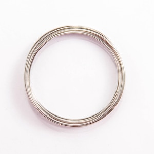 May include: A roll of silver wire, coiled into a circle.