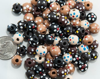 Korean Boxwood Flower Beads: 10mm Hand Painted Round Wooden Beads