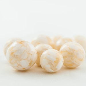 Mother of Pearl Shell Beads, White Mosaic, Assembled with Resin, 12-16mm Graduated Round, 9 count