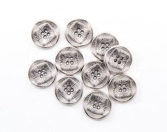 Antiqued Silver Buttons: 17mm, Wavy Round with Textured Square Design (10 count)