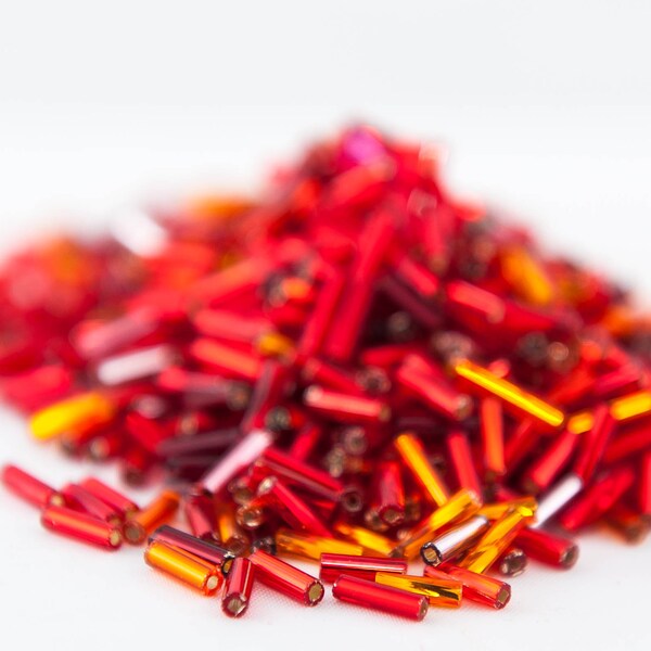 Fiery Red Bugle Bead Mix