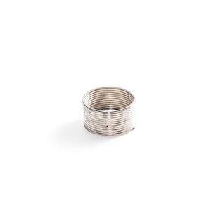 May include: A silver ring made of multiple thin bands stacked on top of each other.