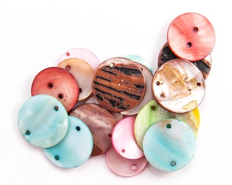 Mother of Pearl Shell Button Mix, Multicolor, Various Sizes and Hole Locations, 20 count