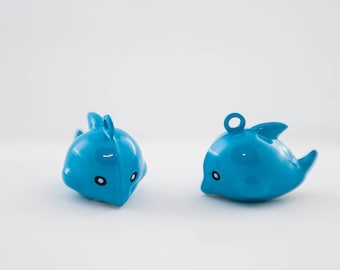 Blue Dolphin Bell with Clapper, Brass, 24x15mm, 2 Count