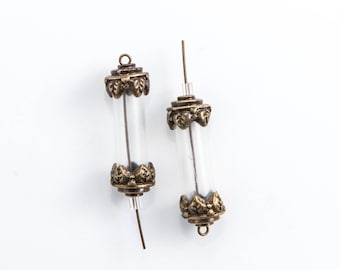 Vial Pendants, Antique Brass, 34x12mm, 2 count