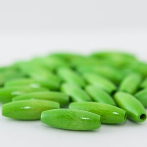 Green German Pine Wood Beads, 15x5mm Oval, 25 count
