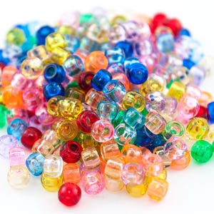 Translucent Pony Beads: 9mm Bright Plastic Craft Beads for Jewelry, Mixed Colors Kids Kandi Crafts (220 Count) *LIMITED INVENTORY*