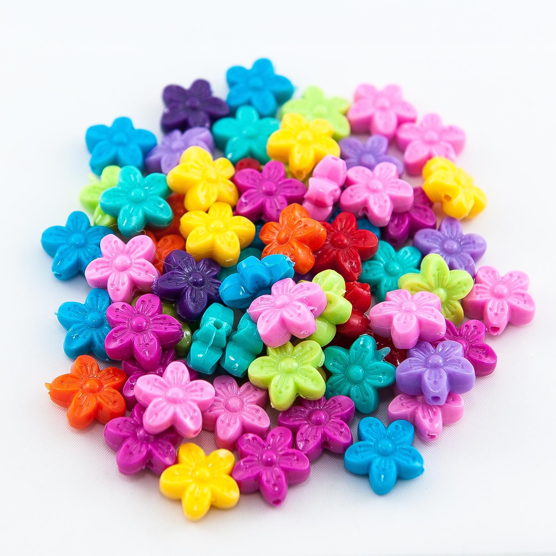 ✻Handmade✻BeadsFlower❁✻3本セット✧*°✻ Flower Beads: Colorful Detailed Plastic, 15mm Bright Floral