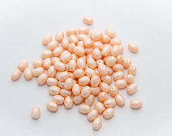 Glass Pearl Beads, Peach, 7x6mm Textured Barrel