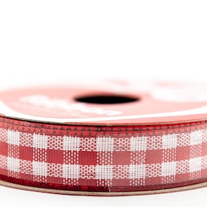 Fita, xadrez Buffalo vermelho e branco, 5/8 polegadas de largura, carretel de 3 jardas, artesanato para Dia dos Namorados/Natal/Verão, *ESTOQUE LIMITADO*