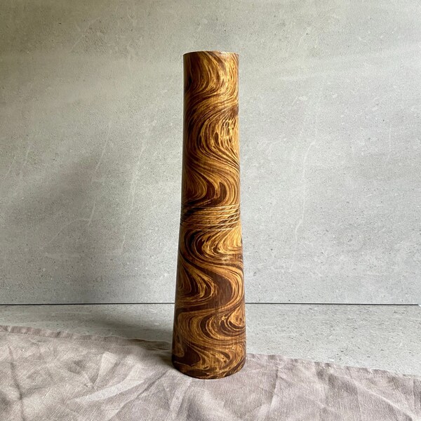 Vintage Handmade Mango Wood Skinny Vase | Boho