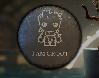 I Am Groot - Cute Slate Round Coaster, Gift, Guardians of the Galaxy, Awesome Mix Vol. 2.