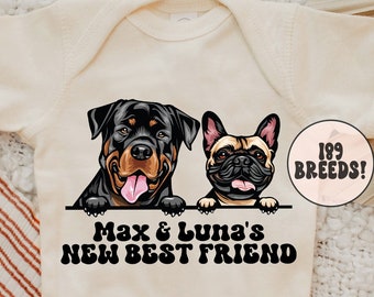 Baby Shower Gift, New Best Friend Onesie®, Custom Dog Breed Onesie®, Personalized Protected By Pets Onesie®, Pet Onesie®, Retro Onesie®