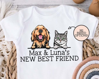 Regalo de ducha de bebé, nuevo mejor amigo perro Onesie®, perro personalizado Onesie®, nombre de perro personalizado Onesie®, regalo de bebé, mascota personalizada bebé Onesie®