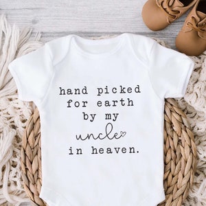 Hand Picked for Earth by my Uncle in Heaven Onesie®, Newborn Onesie®, Typewriter, Baby Announcement Outfit, Baby Shower Gift