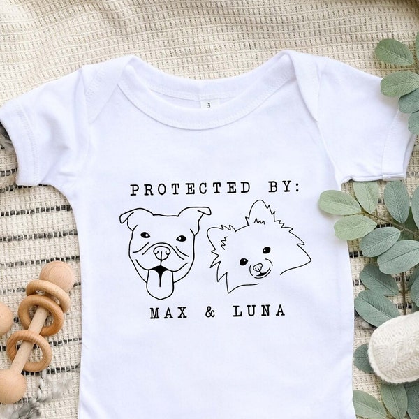 Protected By Dog Onesie®, Custom Dog Breed Onesie®, Personalized Dog Name Baby Onesie®, Dog Sibling Outfit, Baby Shower Gift, Typewriter