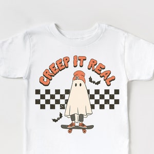 Halloween kids Shirt, Halloween Boy Shirt, Retro Halloween Kids Shirt, Skater Ghost Shirt, Creep it Real Shirt, Trendy Halloween Shirt