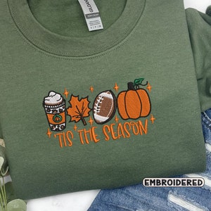 Embroidered Pumpkin Sweatshirt, Tis The Season Sweatshirt, Fall Embroidered Sweatshirt, Thanksgiving Sweatshirt, Coffee Football Fall