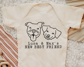 Nuovo migliore amico Onesie®, protetto da Dog Onesie®, nome cane personalizzato Onesie®, nome cane Onesie®, regalo per baby shower, regalo per neonato