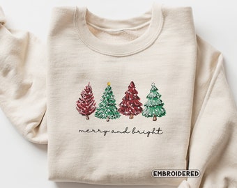 Embroidered Christmas Sweatshirt, Embroidered Christmas Tree Sweatshirt, Christmas Tree Sweatshirt, Embroidered Sweatshirt, Christmas Gift