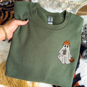 Embroidered Ghost Sweatshirt, Embroidered Fall Sweatshirt, Ghost With Pumpkin Sweatshirt, Halloween Embroidered Sweatshirt, Spooky Season