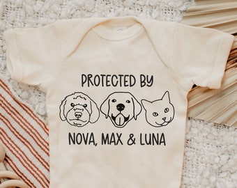 Baby Shower Gift, Protected By Dog Onesie®, Custom Dog Onesie®, Personalized Dog Onesie®, Baby Gift, Newborn Gift, Custom Baby Gift