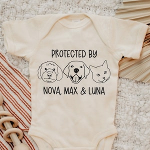 Baby Shower Gift, Protected By Dog Onesie®, Custom Dog Onesie®, Personalized Dog Onesie®, Baby Gift, Newborn Gift, Custom Baby Gift