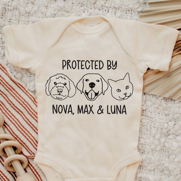 Baby Shower Gift, Protected By Dog Onesie®, Custom Dog Onesie®, Personalized Dog Onesie®, Baby Gift, Newborn Gift, Custom Baby Gift