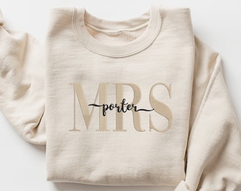 Custom Mrs. Embroidered Sweatshirt, Embroidered Bride Sweatshirt, Gift for Bride, Personalized Bride Embroidered Sweatshirt