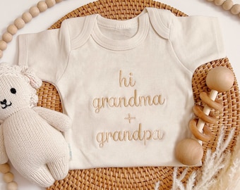 Embroidered Grandparents Onesie® Brand, Hi Grandma, Grandpa Onesie®, Grandparents Pregnancy Reveal, Newborn Baby Gift,