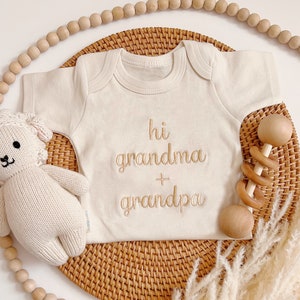 Embroidered Grandparents Onesie® Brand, Hi Grandma, Grandpa Onesie®, Grandparents Pregnancy Reveal, Newborn Baby Gift,