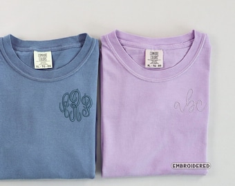 Comfort Colors® Custom Embroidered Monogram Shirt, Simple Monogram Shirt, Embroidered Monogrammed Sweatshirt or T-Shirt, Dainty Monogram