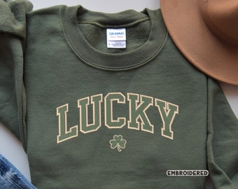 Besticktes Lucky Sweatshirt, gestickte St Patricks, St. Patrick's Day Sweatshirt, Lucky Sweatshirt, grünes Sweatshirt, Frauen St Patricks