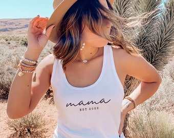 Mama Est Tank Top, Mama Tank Top, Est 2022 Mama Tank Top, Mom Tank Top, Mom Gift, Mama Shirt, Gift for Mom, Minimalistic Mom Gift, Racerback
