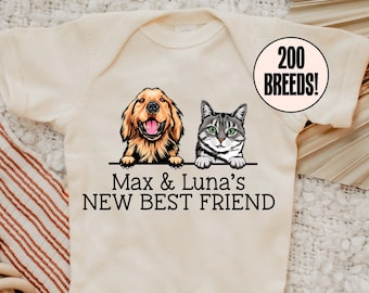 Baby Shower Gift, New Best Friend Dog Onesie®, Custom Dog Onesie®, Personalized Dog Name Onesie®, Baby Gift, Custom Pet Baby Onesie®