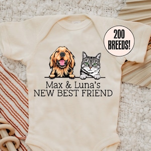 Kraamcadeau, nieuwe beste vriend hond onesie®, aangepaste hond onesie®, gepersonaliseerde hondennaam onesie®, babycadeau, aangepaste huisdier baby-onesie®