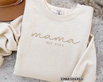Sweat-shirt brodé Mama, Sweat-shirt Mama EST, Sweat-shirt fête des mères, Cadeau pour maman, Cadeau fête des mères, Sweat-shirt personnalisé Mama