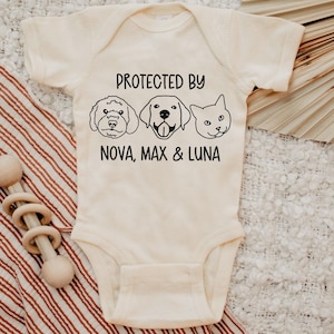 Baby Shower Gift, Protected By Dog Onesie®, Custom Dog Onesie®, Personalized Dog Onesie®, Baby Gift, Newborn Gift, Custom Baby Gift