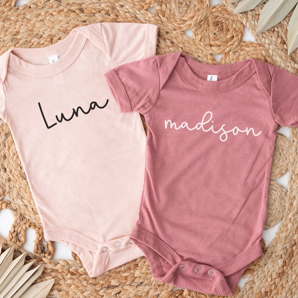 Girl Name Onesie®, Custom Baby Name Onesie®, Baby Announcement Onesie®, Bella & Canvas Pink, Newborn Girl Onesie